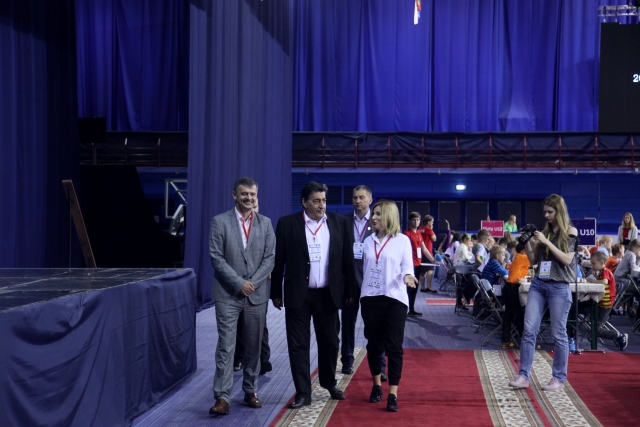 Minister of Sport Sergey Kovalchuk FIDE Deputy President Georgios Makropoulos and President of Belarusian Chess federation Anastasia Sorokina