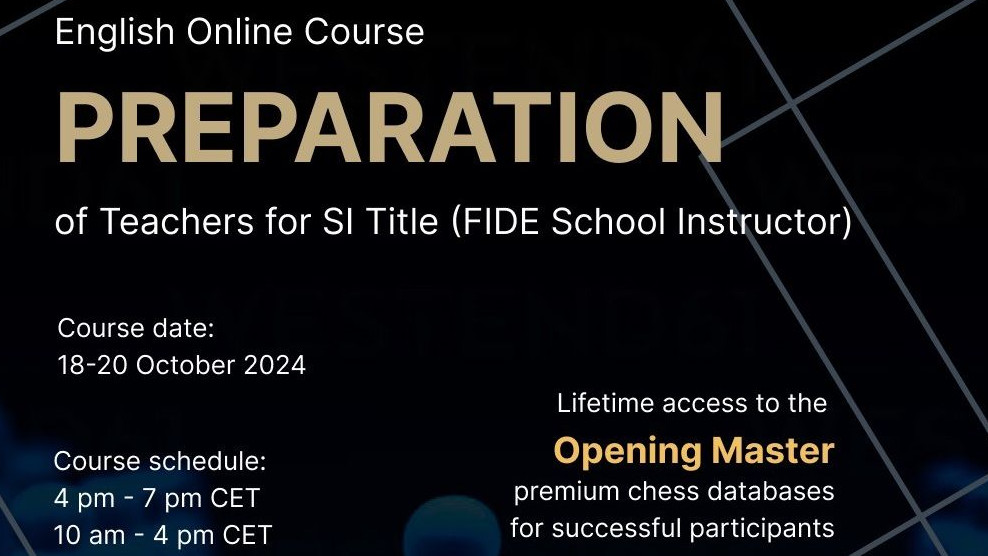 19th "Preparation of Teachers" course by FIDE EDU announced